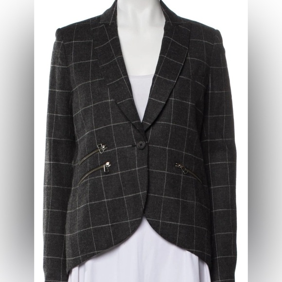 Veronica beard grey wool blend plaid blazer jacket